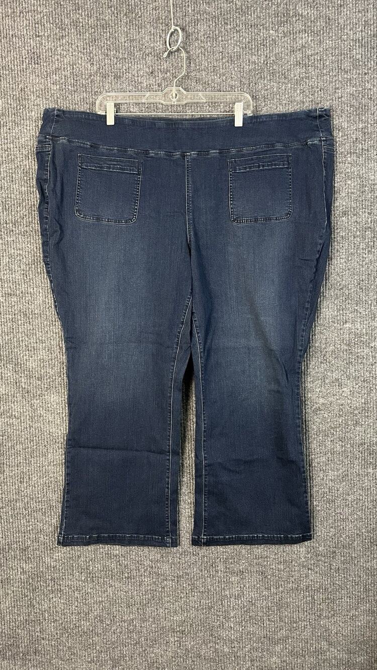 Belle Kim Gravel Jeans Womens Plus 32W Petite Blue Dark Wash Pull On Pockets